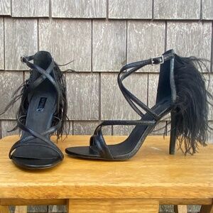 TOPSHOP Roxana Strappy Heels Feathers Sz 8.5/39!NIB